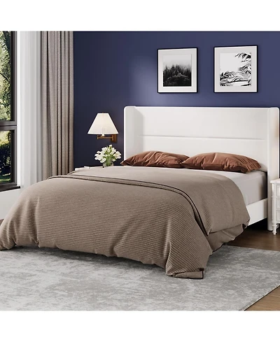 gaomon Bed Frame with Wingback Headboard, Velvet Upholstered Platform Bedframe Wood Slats, No Box Spring Needed, Easy Assembly