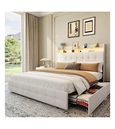 Gaomon Full Size Bed Frame with 2 Storage Drawers, Upholstered Bed Frame Full with Led Light