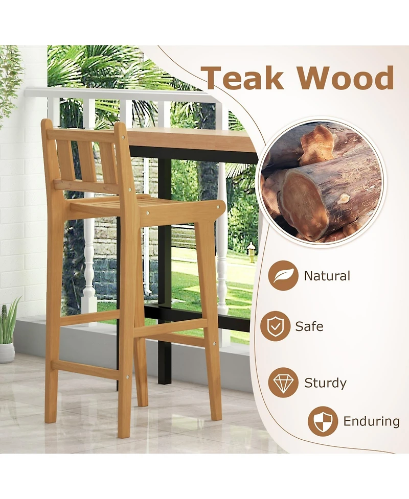 sumyeg 30-Inch Teak Wood Outdoor Bar Chair with Backrest and Footrest