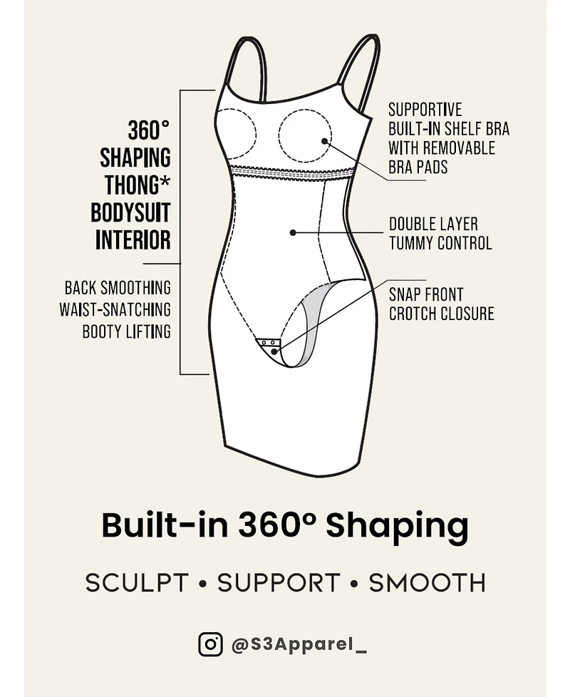 S3 Apparel Women's Shirred Waist Square Neck Sculpting Tank Mini Dress with Built-In Shapewear