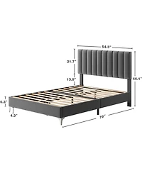 gaomon Full Bed Frame With Adjustable Velvet Headboard Upholstered Platform Wooden Slats No Box Spring Needed Easy Assembly