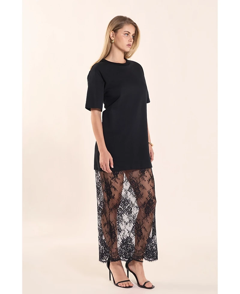 endless rose Women's Mixed Media Lace T-Shirt Dress