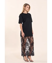 endless rose Women's Mixed Media Lace T-Shirt Dress