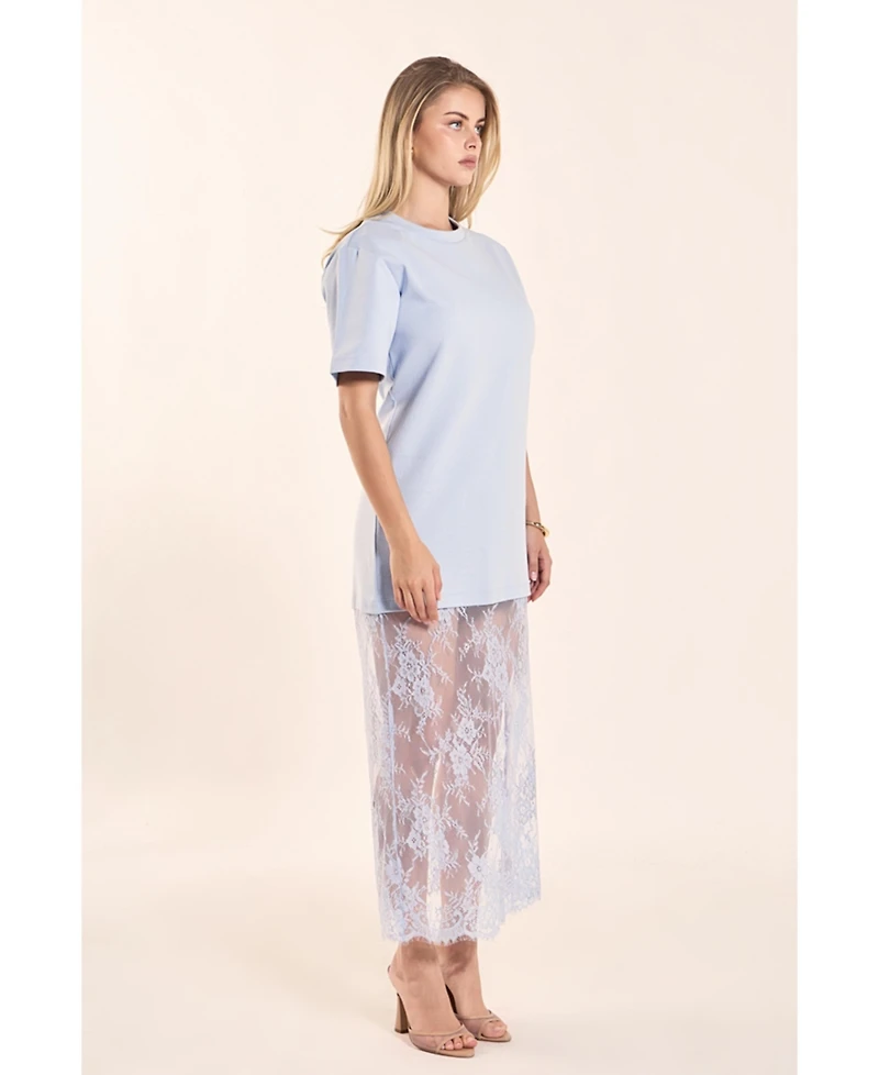 endless rose Women's Mixed Media Lace T-Shirt Dress