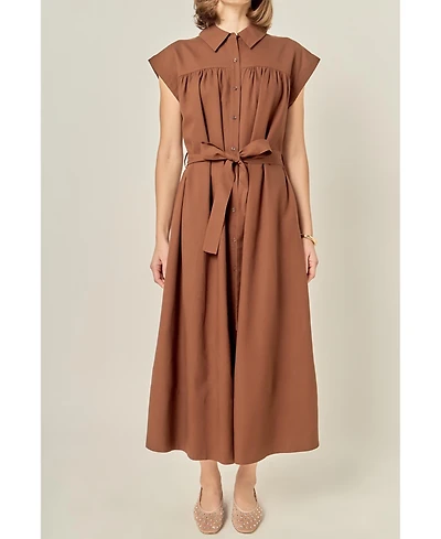 English Factory Women's Linen Belted Midi Dress