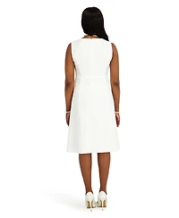 Kasper Women's Contrast Seam with Sash Sleeveless Midi Dress