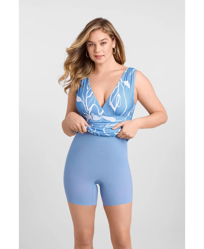 S3 Apparel Women's Sculpting Shapewear Shirred Waist V-Neck Mini Dress