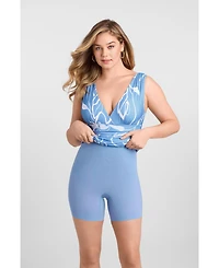 S3 Apparel Women's Sculpting Shapewear Shirred Waist V-Neck Mini Dress