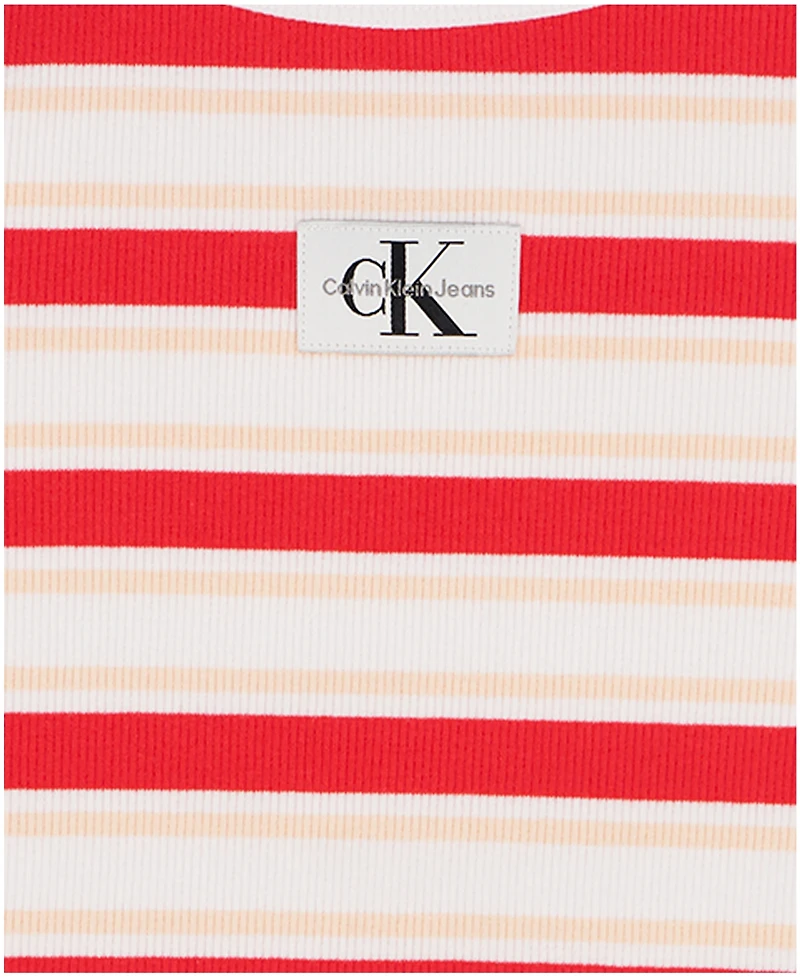 Calvin Klein Girls' 7-16 Striped Round Neck T-Shirt