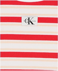 Calvin Klein Girls' 7-16 Striped Round Neck T-Shirt