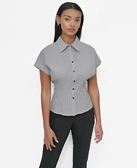 Dkny Petite Collared Cap-Sleeve Blouse
