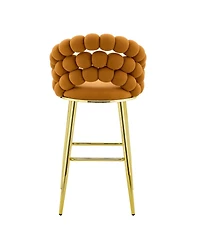 Streamdale Furniture Streamdale Set of 2 Orange Velvet Bubble Bar Stools with Gold Legs