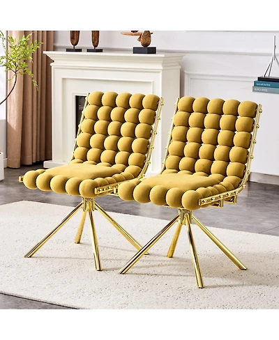 Streamdale Set of 2 Yellow Puffy Bubble Chair Ball Chain Chair Velvet Dining Chairs