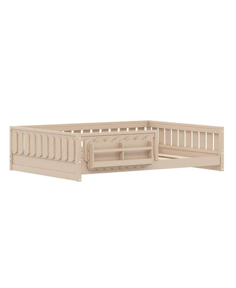 Streamdale Furniture Wood Full Platform Bed w/ Guardrail & Storage Shelves