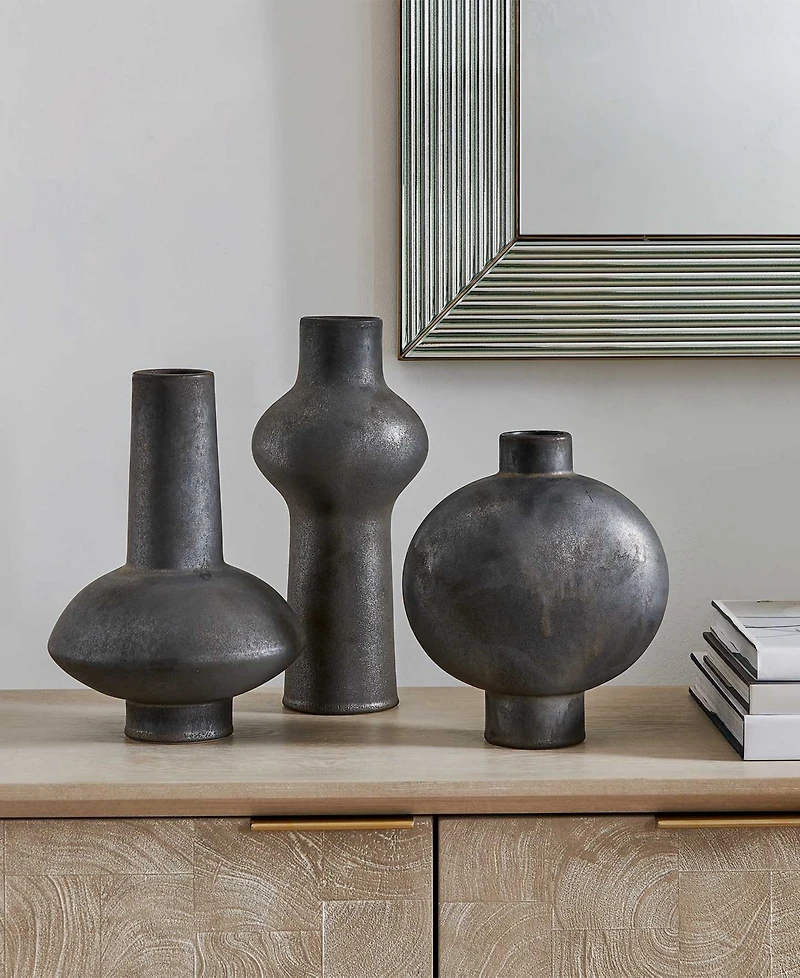 Uttermost Charcoal Bloom Indoor-Outdoor Vases, Set of 3