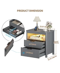 Vlsrka 24" Modern Led Nightstand with 3 Drawers and Charging Station