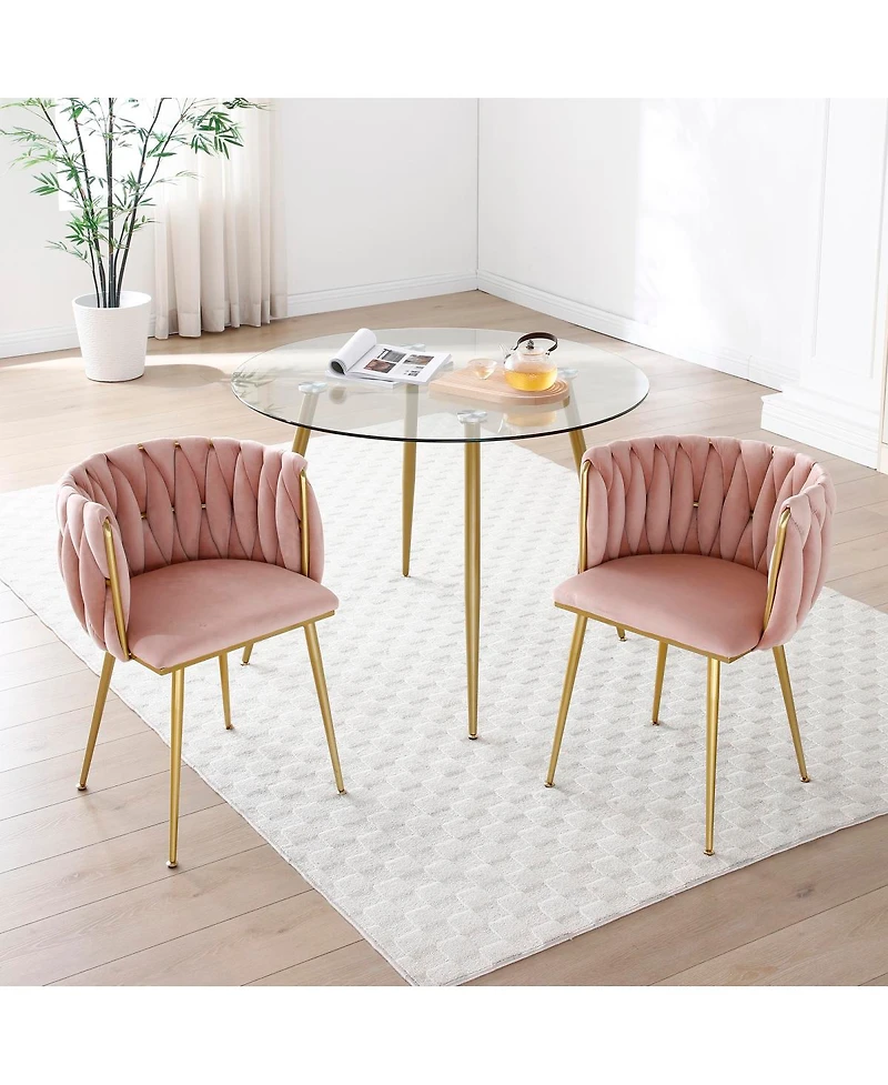 Streamdale Furniture Modern Velvet Dining Chairs Set of 2 with Golden Metal Legs