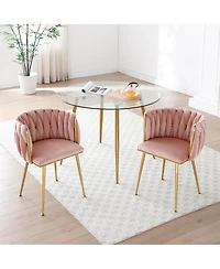Streamdale Furniture Modern Velvet Dining Chairs Set of 2 with Golden Metal Legs