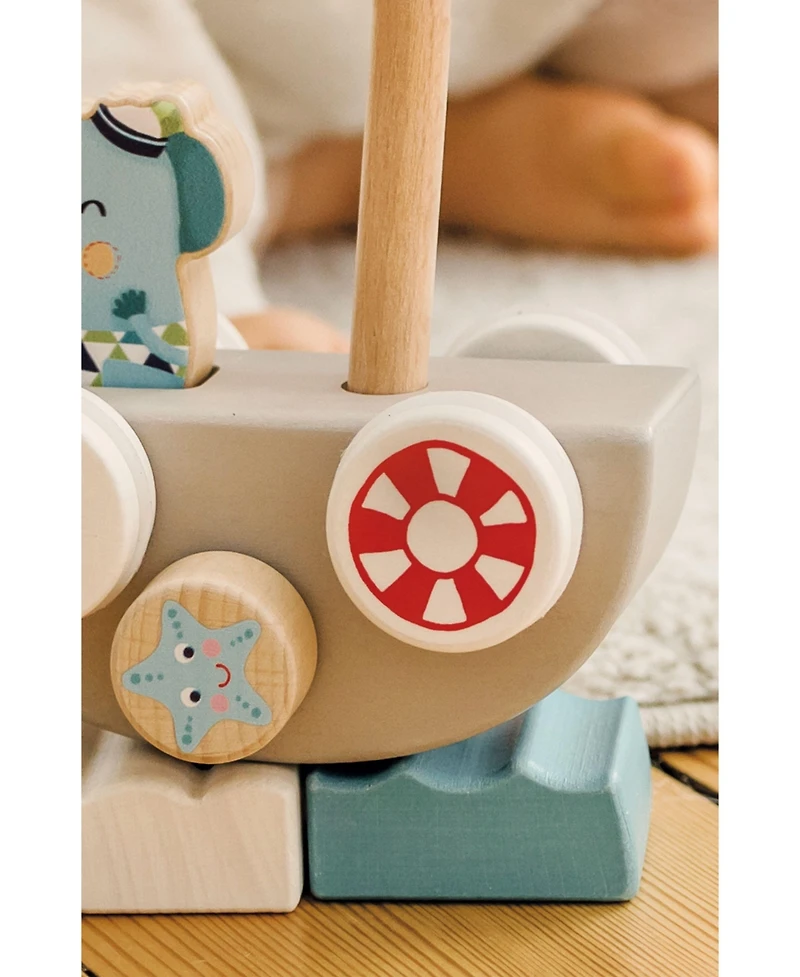 Bababoo and Friends Lolo Elephant Funny Autoboat 2 in 1 Wooden Stacking Game Toy