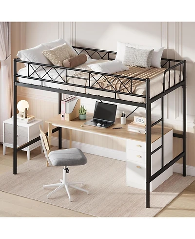 gaomon Loft Bed for Teens & Adults, Metal Frame with Safety Guardrail Flat Ladder Rung, Heavy Duty Steel Slats, Space Saving Design, No Box