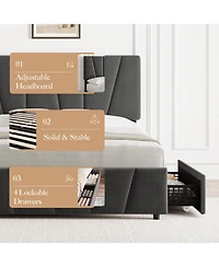 gaomon Full Bed Frame Adjustable Headboard 4 Drawers Upholstered Platform Wooden Slats No Box Spring