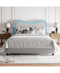 gaomon Boucle Upholstered Queen Bed Frame with Headboard Soft Cloud Bed Thick Footboard Rounded Corners No Box Spring