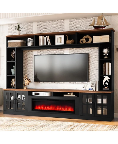 Streamdale Furniture Entertainment Center with Bookshelves & Electric Fireplace for TVs up to 80