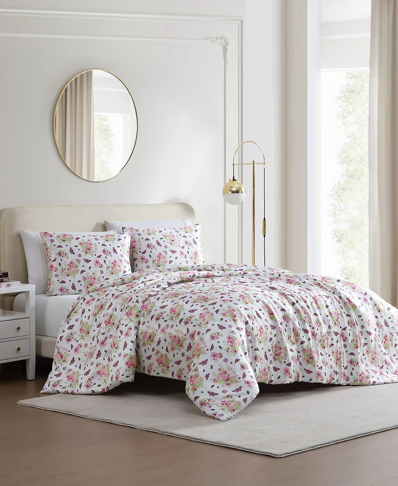 Betsey Johnson Queen Bee Floral Bouquet Satin -Pc. Duvet Cover Set