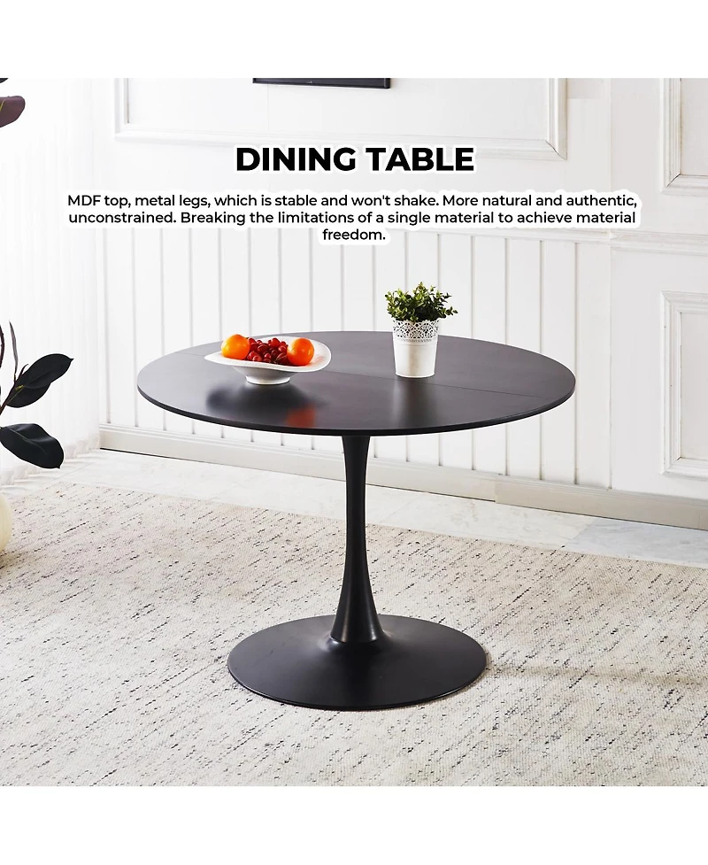 Streamdale 42.1" Black Tulip Dining Table (Seats 4-6) - Round Mdf Top, Pedestal Base