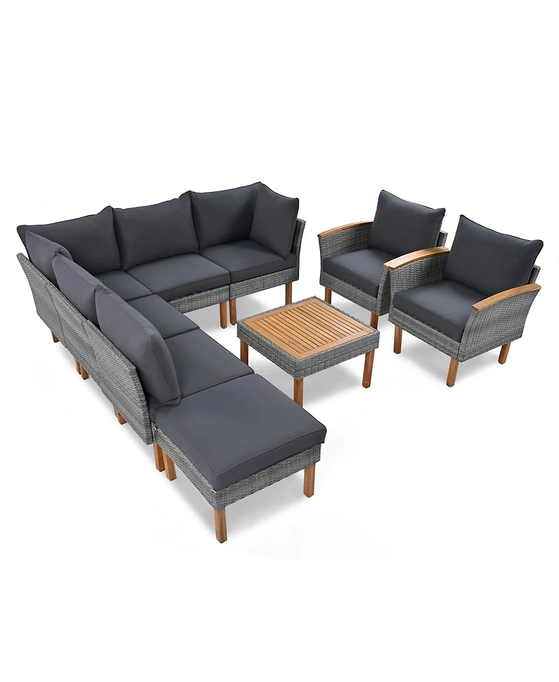Streamdale Furniture 9-Piece Outdoor Patio Wicker Furniture Set with Acacia Wood Legs