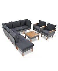 Streamdale Furniture 9-Piece Outdoor Patio Wicker Furniture Set with Acacia Wood Legs