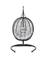 Streamdale Furniture Folding Egg Chair with Stand, Indoor/Outdoor Wicker Hammock Swing Chair