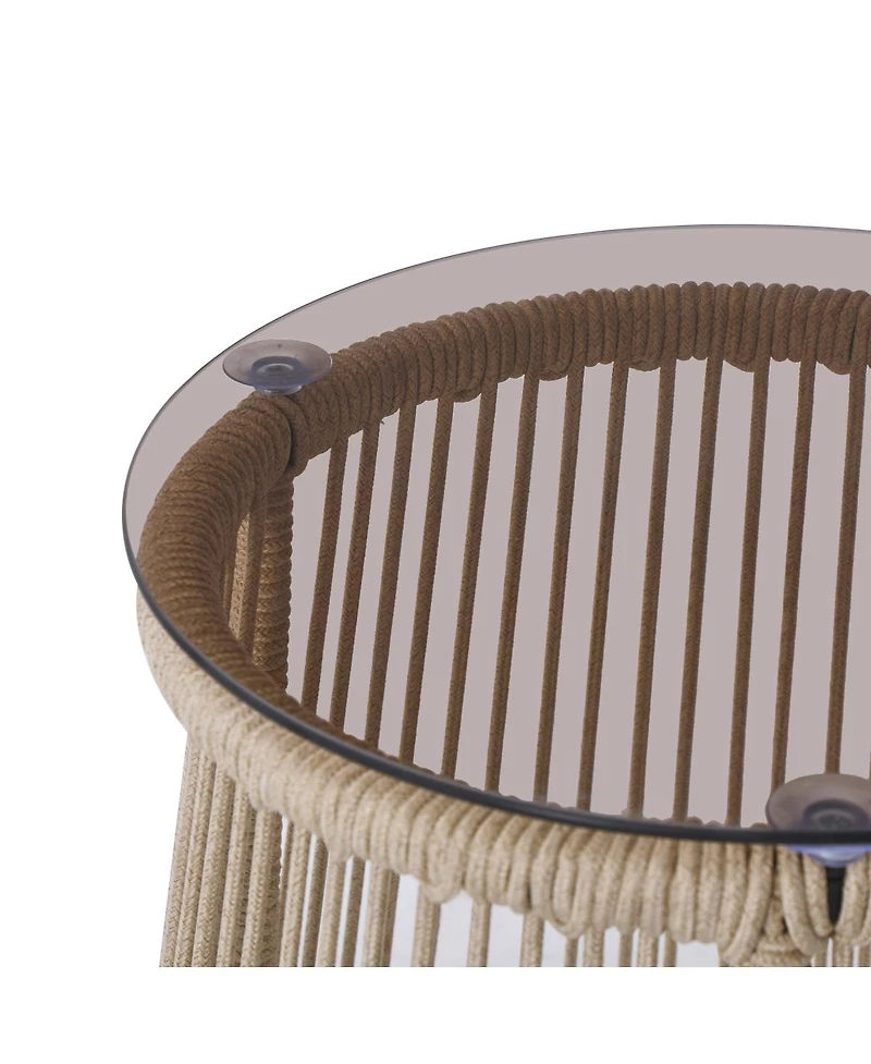 Streamdale Furniture Outdoor Rope Weave Tempered Glass Top Side Table