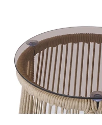 Streamdale Furniture Outdoor Rope Weave Tempered Glass Top Side Table