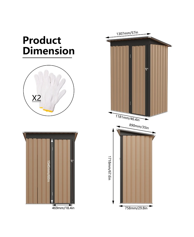 Streamdale Furniture 4.27FT x2.42FT Metal Garden Shed 5 X 3 Ft Pent Roof with Hinge Door