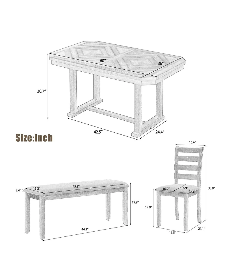 Streamdale Furniture 6 Piece Rubberwood Wood Grain Tabletop & Soft Cushion Dining Set