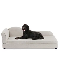 6thdruple Modern Oversized Linen Dog Sofa, Irregular Wave Backrest Single Armrest Pet Bed for Large Dogs