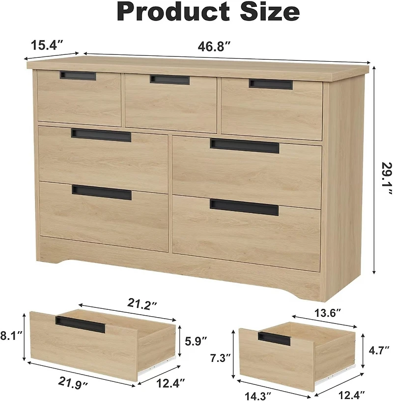 gaomon 7-Drawer Dresser, Modern Double Chest of Drawers with Embedded Handles Design