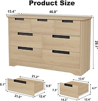 gaomon 7-Drawer Dresser, Modern Double Chest of Drawers with Embedded Handles Design
