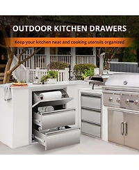 gaomon Outdoor Kitchen Drawers with Paper Towel Holder, Stainless Steel 3-Layer Bbq Drawers, Silver