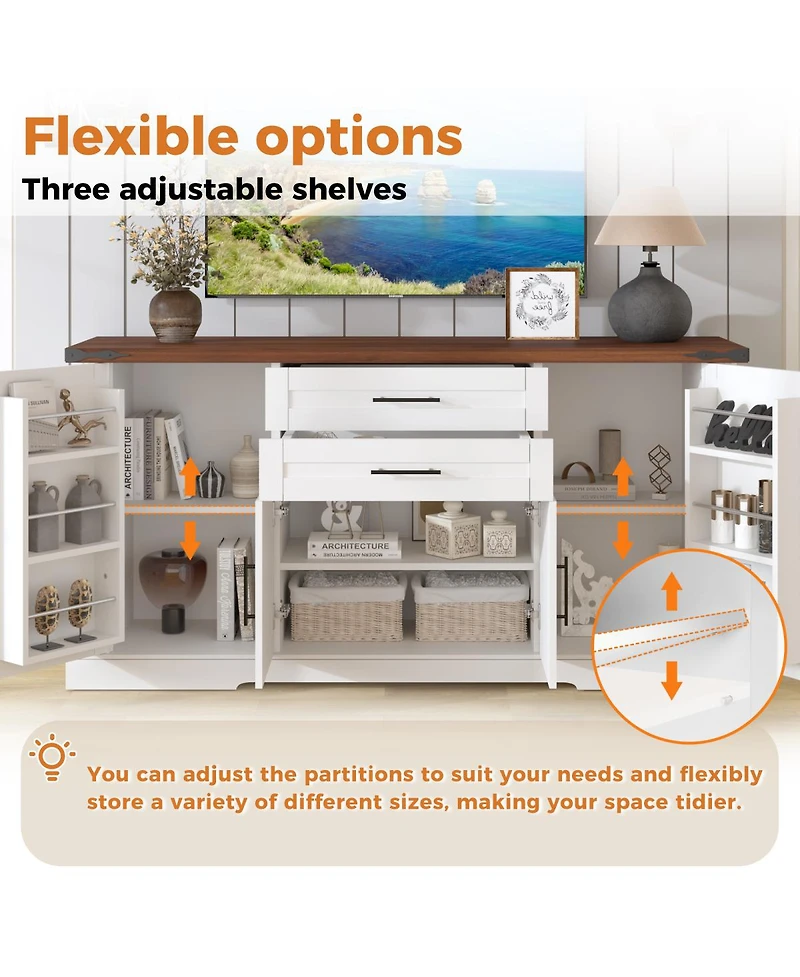 Streamdale Furniture Farmhouse Barn Door Storage Cabinet with 2 Drawers & Door Rack