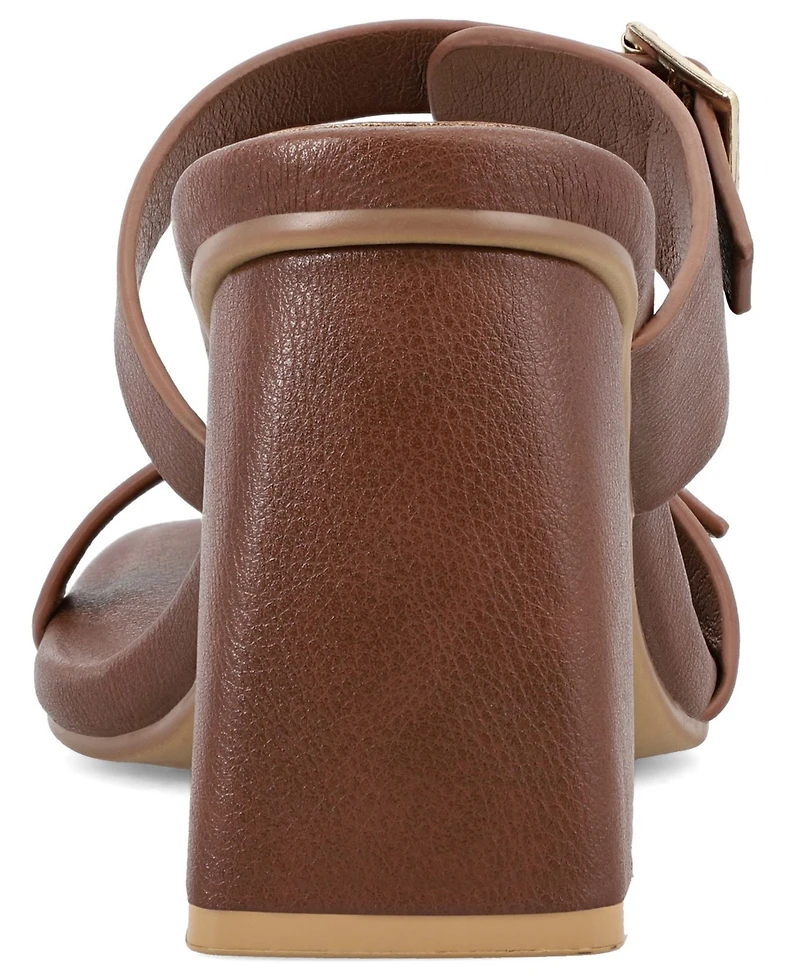 Mia Women's Double-Strap Gold-Tone Buckle Block Heel Sandals