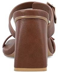 Mia Women's Double-Strap Gold-Tone Buckle Block Heel Sandals