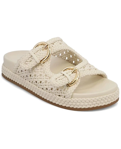 Mia Women's Trendy Woven Double Buckle Slide Sandals