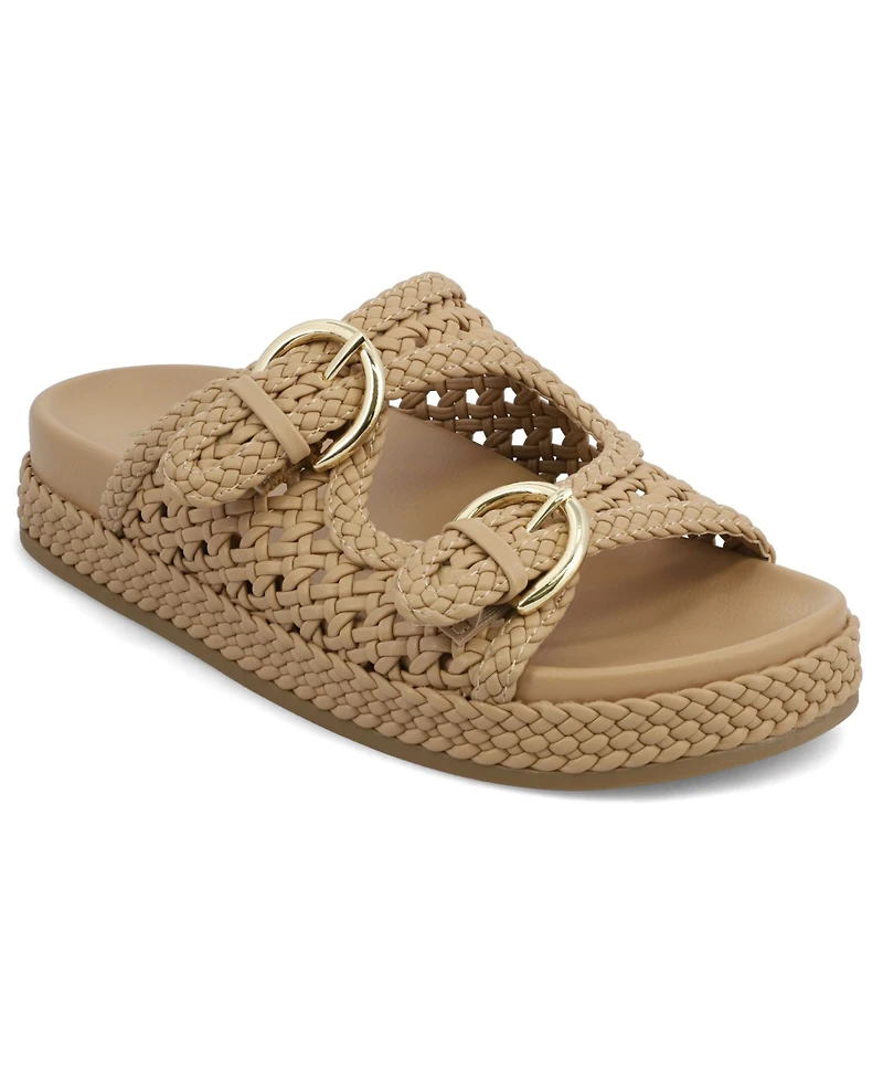 Mia Women's Trendy Woven Double Buckle Slide Sandals