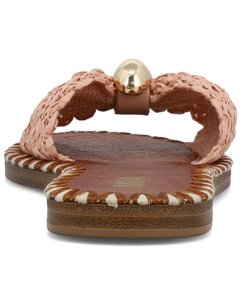 Mia Women's Braided Raffia Gold-Tone Hardware Slip-On Slide Sandals