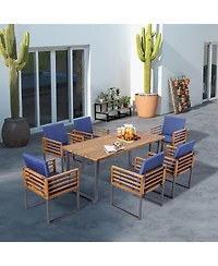 Gymax Patio Dining Chairs Set of 6 w/ Seat Back Cushions and Heavy-Duty Metal Support