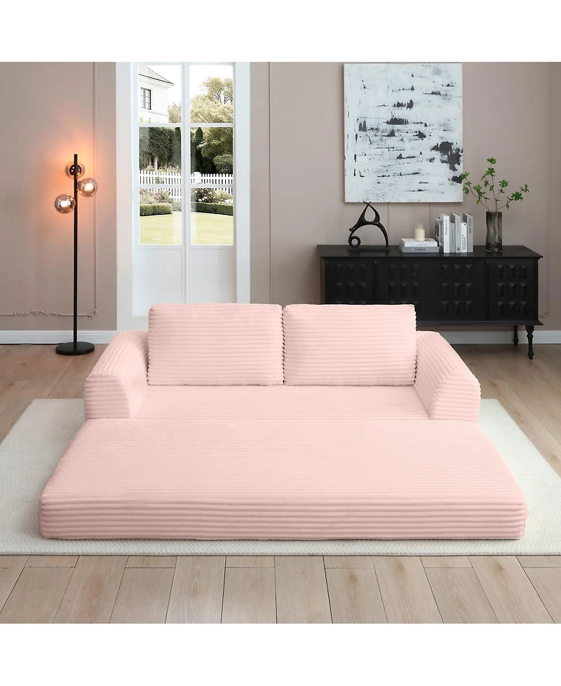 Streamdale Furniture 2-in-1 Folding Convertible Sofa Bed, Modern Corduroy Sleeper Couch with 2 Pillows