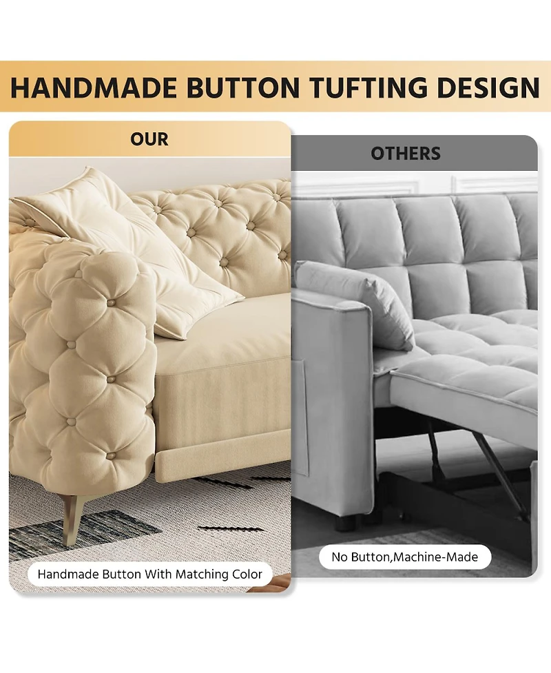 Streamdale Furniture Apricot 3-in-1 Convertible Sleeper Sofa, 28.4" Deep Seat Pull Out Sofa Bed