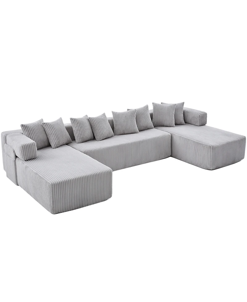 Streamdale Furniture Streamdale 146" U-Shaped Convertible Sleeper Sectional Sofa with 8 Pillows, Corduroy